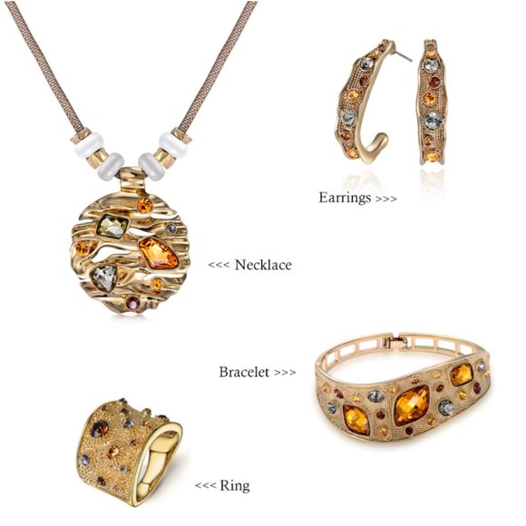 Gold Rhinestones Cocktail Ring - Picture 8 of 16